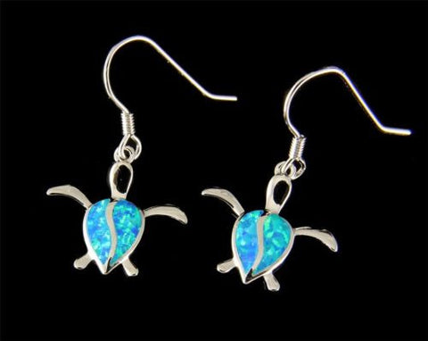 INLAY OPAL STERLING SILVER 925 HAWAIIAN HONU TURTLE STUD HOOK EARRINGS 17MM