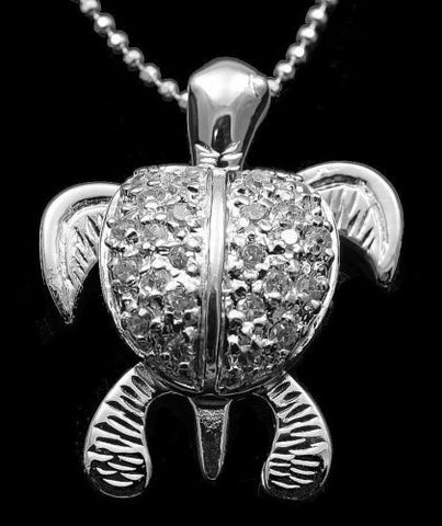 STERLING SILVER 925 HAWAIIAN 3D MOVING SEA TURTLE PENDANT SPARKLY CZ 18.70MM