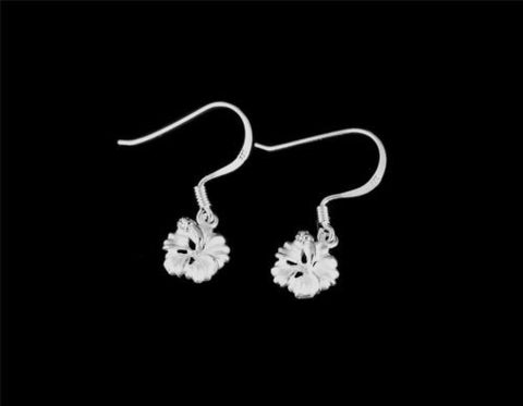 STERLING SILVER 925 HAWAIIAN HIBISCUS FLOWER EARRINGS WIRE HOOK 8MM -18MM