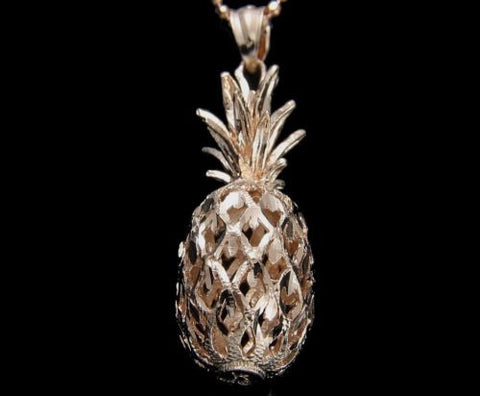 SOLID 14K ROSE GOLD 3D HAWAIIAN DIAMOND CUT PINEAPPLE CHARM PENDANT 11.4MM