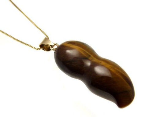 GENUINE NATURAL TIGER'S EYE PEANUT PENDANT SOLID 14K YELLOW GOLD