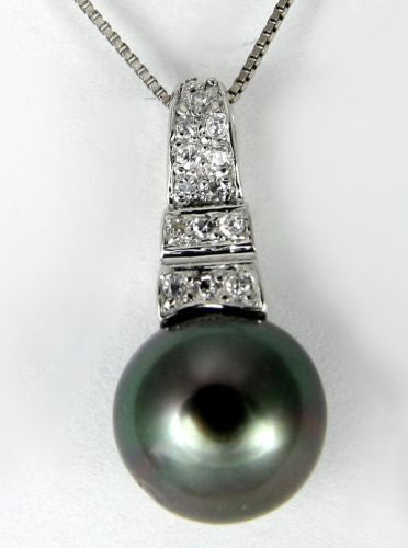 8.60MM GENUINE TAHITIAN PEARL PENDANT SOLID 925 SILVER CZ (18" CHAIN INCLUDED)