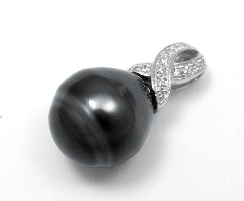 13.88MM GENUINE TAHITIAN PEARL PENDANT SOLID 925 SILVER CZ (18" CHAIN INCLUDED)