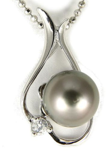 8.56MM GENUINE TAHITIAN PEARL PENDANT SOLID 925 SILVER CZ (18" CHAIN INCLUDED)