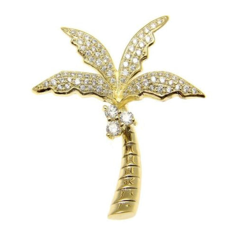 YELLOW ROSE GOLD PLATED RHODIUM SILVER 925 HAWAIIAN 3D PALM TREE SLIDE PENDANT