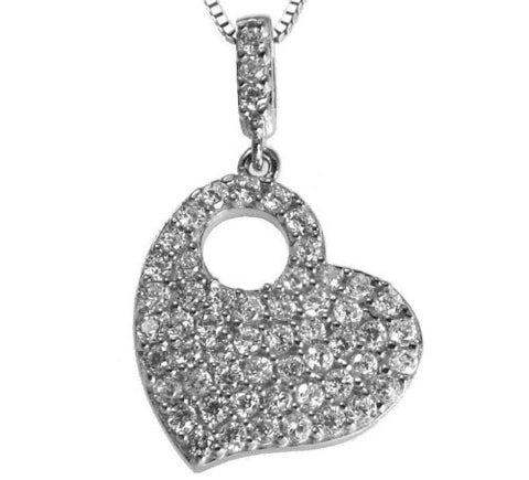 SOLID 14K WHITE GOLD SPARKLY BLING BLING CLEAR CZ HEART PENDANT 13MM