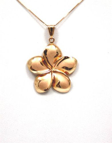 25MM SOLID 14K PINK ROSE GOLD HAWAIIAN FANCY PLUMERIA FLOWER PENDANT CHARM