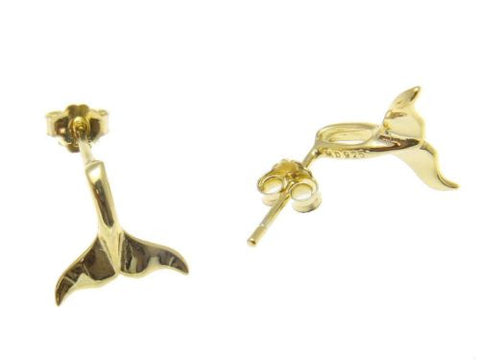 YELLOW ROSE GOLD PLATED RHODIUM SILVER 925 HAWAIIAN WHALE TAIL EARRINGS SMALL
