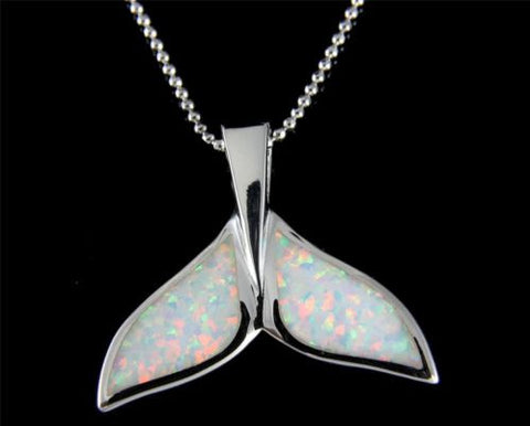 INLAY OPAL HAWAIIAN WHALE TAIL SLIDE PENDANT STERLING SILVER 925 SMALL LARGE