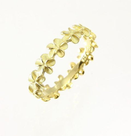 YELLOW GOLD PLATED SILVER 925 HAWAIIAN 5MM PLUMERIA FLOWER LEI RING SIZE 3 - 10