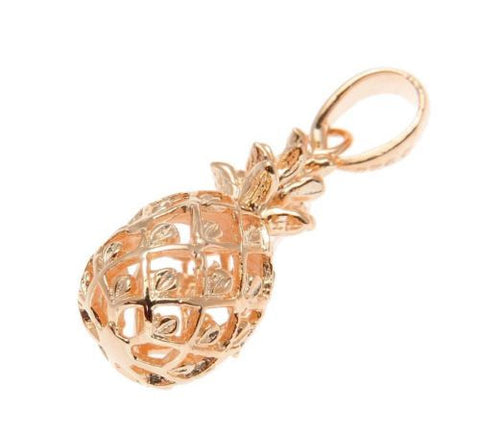 ROSE GOLD ON STERLING SILVER 925 HAWAIIAN 3D PINEAPPLE CHARM PENDANT 10MM