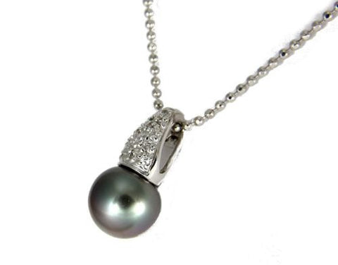 8.35MM GENUINE TAHITIAN PEARL PENDANT SOLID 925 SILVER CZ (18" CHAIN INCLUDED)