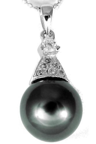 8.70MM GENUINE TAHITIAN PEARL PENDANT SOLID 925 SILVER CZ (18" CHAIN INCLUDED)