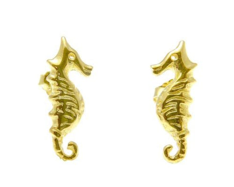 YELLOW ROSE GOLD PLATED RHODIUM SILVER 925 HAWAIIAN SEAHORSE STUD EARRINGS SMALL