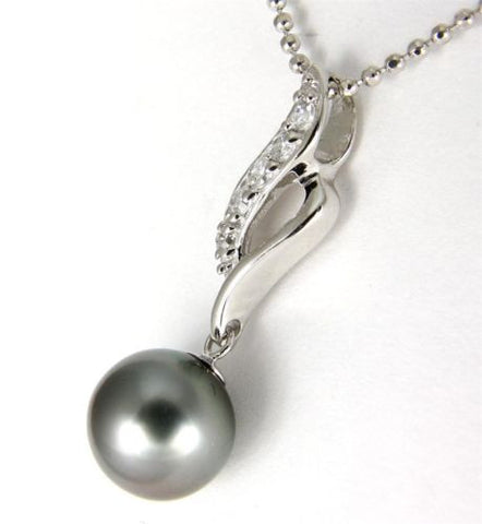 8.50MM GENUINE TAHITIAN PEARL PENDANT SOLID 925 SILVER CZ (18" CHAIN INCLUDED)