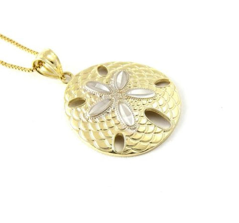 18MM 14K SOLID YELLOW HAWAIIAN SAND DOLLAR CHARM PENDANT WHITE GOLD DIAMOND CUT