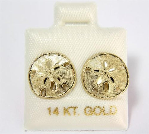 11.5MM 14K SOLID YELLOW GOLD HAWAIIAN SAND DOLLAR STUD POST EARRINGS DIAMOND CUT