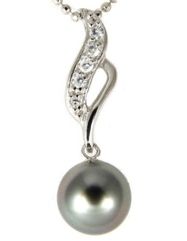 8.50MM GENUINE TAHITIAN PEARL PENDANT SOLID 925 SILVER CZ (18" CHAIN INCLUDED)