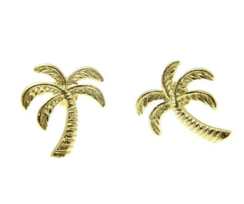 YELLOW GOLD ON 925 STERLING SILVER HAWAIIAN PALM TREE STUD POST EARRINGS 11.30MM