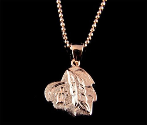 ROSE GOLD PLATED SILVER 925 HAWAIIAN SCROLL MAILE HONU TURTLE HEART PENDANT 14MM