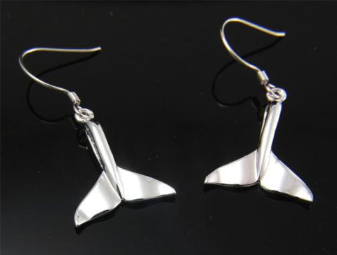 SILVER 925 HAWAIIAN HIGH POLISH SHINY WHALE TAIL WIRE HOOK EARRINGS 16MM