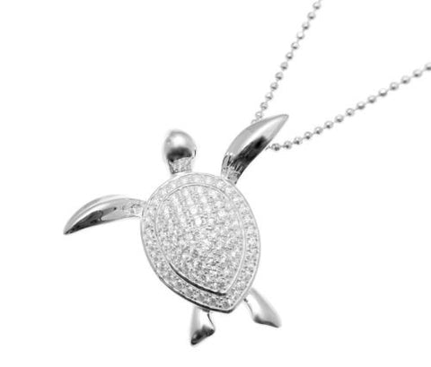 YELLOW ROSE GOLD PLATED RHODIUM SILVER 925 HAWAIIAN SWIMMING SEA TURTLE PENDANT