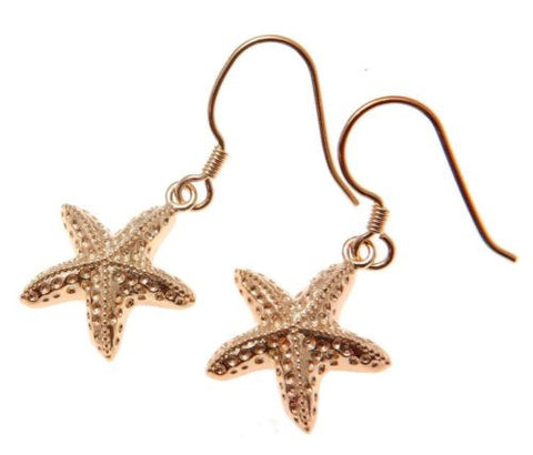 ROSE GOLD PLATED SILVER 925 HAWAIIAN SEA STARFISH HOOK LEVERBACK EARRINGS 15MM