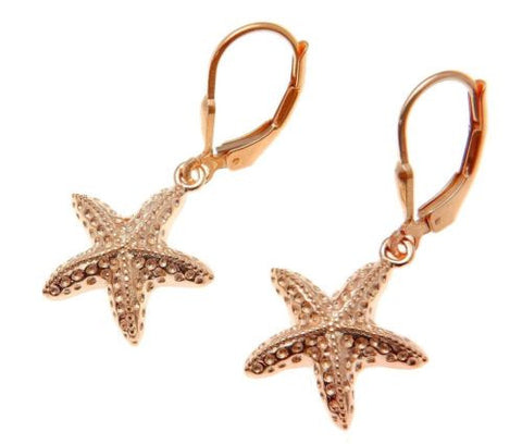 ROSE GOLD PLATED SILVER 925 HAWAIIAN SEA STARFISH HOOK LEVERBACK EARRINGS 15MM