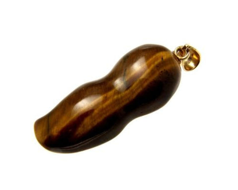 GENUINE NATURAL TIGER'S EYE PEANUT PENDANT SOLID 14K YELLOW GOLD
