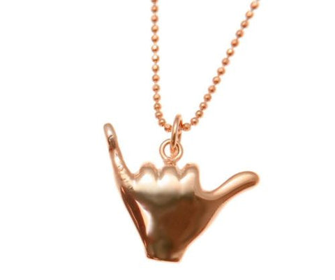 ROSE GOLD PLATED SILVER 925 HAWAIIAN "SHAKA" HANG LOOSE PENDANT 12MM-19MM