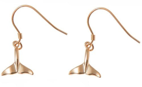 YELLOW ROSE GOLD PLATED RHODIUM SILVER 925 HAWAIIAN WHALE TAIL HOOK EARRINGS SM
