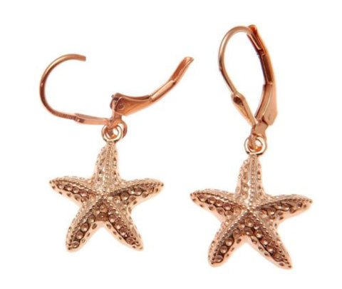 ROSE GOLD PLATED SILVER 925 HAWAIIAN SEA STARFISH HOOK LEVERBACK EARRINGS 15MM