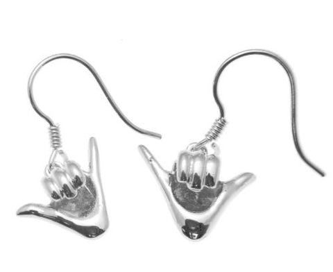 925 STERLING SILVER RHODIUM HAWAIIAN "SHAKA" HANG LOOSE HOOK LEVERBACK EARRINGS