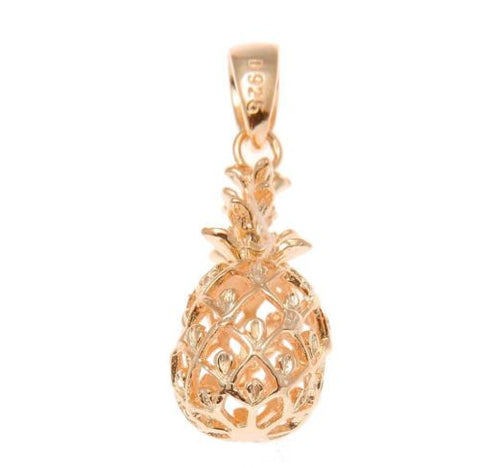 ROSE GOLD ON STERLING SILVER 925 HAWAIIAN 3D PINEAPPLE CHARM PENDANT 10MM