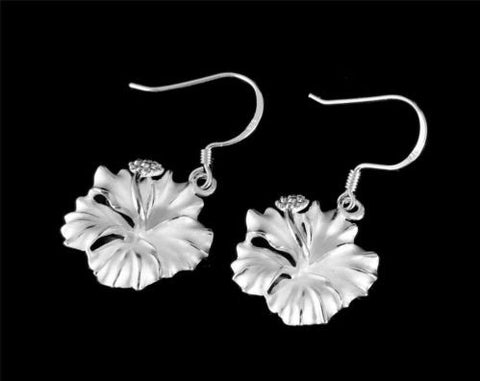 STERLING SILVER 925 HAWAIIAN HIBISCUS FLOWER EARRINGS WIRE HOOK 8MM -18MM