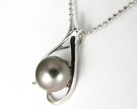 8.56MM GENUINE TAHITIAN PEARL PENDANT SOLID 925 SILVER CZ (18" CHAIN INCLUDED)