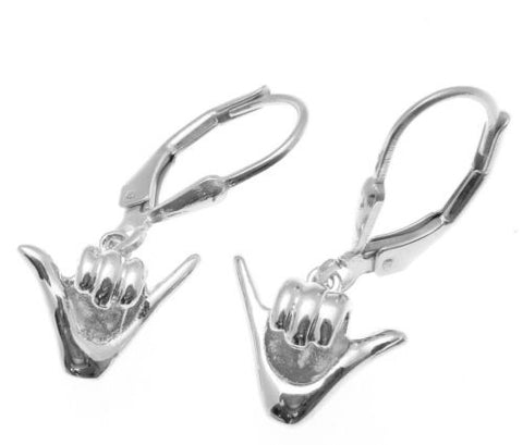 925 STERLING SILVER RHODIUM HAWAIIAN "SHAKA" HANG LOOSE HOOK LEVERBACK EARRINGS