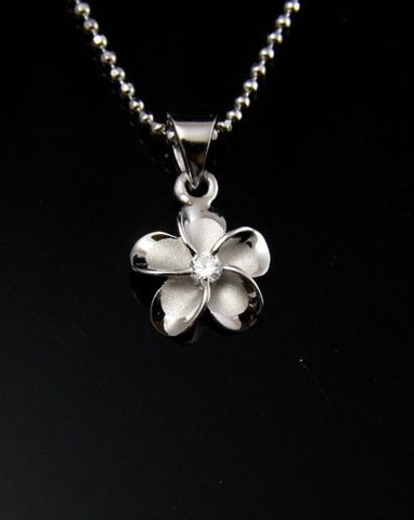 STERLING SILVER 925 HAWAIIAN FANCY PLUMERIA FLOWER PENDANT RHODIUM SMALL 10MM