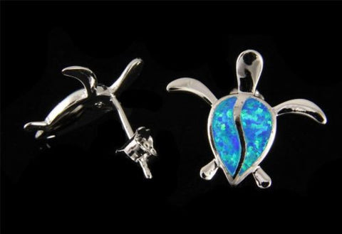 INLAY OPAL STERLING SILVER 925 HAWAIIAN HONU TURTLE STUD HOOK EARRINGS 17MM