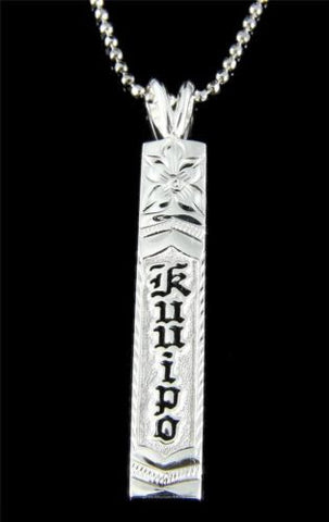 925 SILVER HAWAIIAN KUUIPO VERTICAL PENDANT PLUMERIA BLACK RAISED LETTER 6-12MM