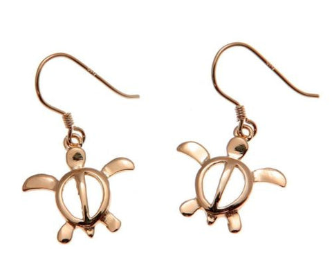 ROSE GOLD PLATED SILVER 925 HAWAIIAN HONU TURTLE HOOK LEVERBACK EARRINGS 16MM