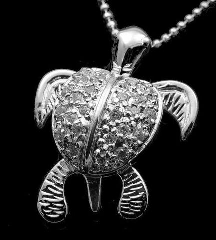 STERLING SILVER 925 HAWAIIAN 3D MOVING SEA TURTLE PENDANT SPARKLY CZ 18.70MM