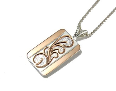 ROSE GOLD PLATED STERLING SILVER 925 HAWAIIAN QUEEN SCROLL PENDANT THICK HEAVY