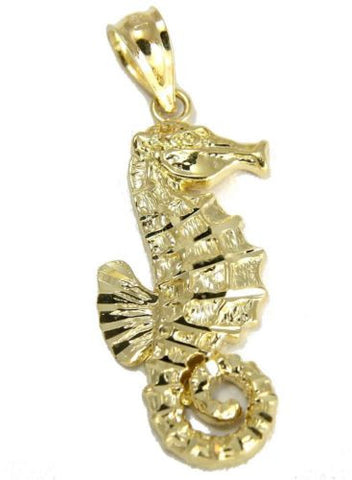 SOLID 14K YELLOW GOLD SHINY HAWAIIAN DIAMOND CUT SEAHORSE PENDANT SMALL 10MM