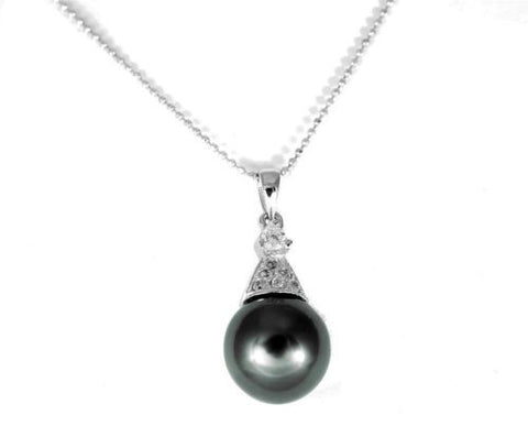 8.70MM GENUINE TAHITIAN PEARL PENDANT SOLID 925 SILVER CZ (18" CHAIN INCLUDED)