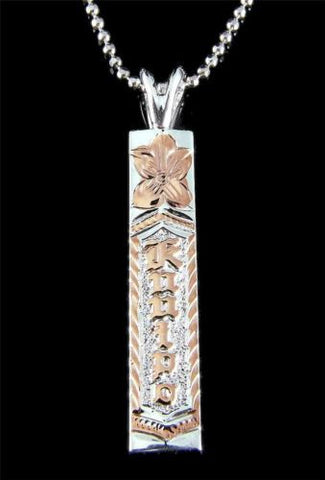 925 SILVER HAWAIIAN KUUIPO VERTICAL PENDANT PLUMERIA ROSE GOLD PLATED 6-12MM