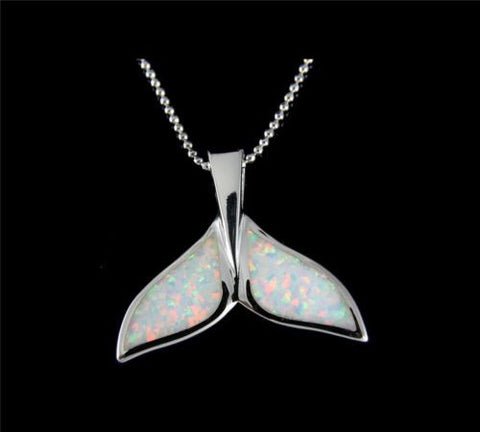 INLAY OPAL HAWAIIAN WHALE TAIL SLIDE PENDANT STERLING SILVER 925 SMALL LARGE