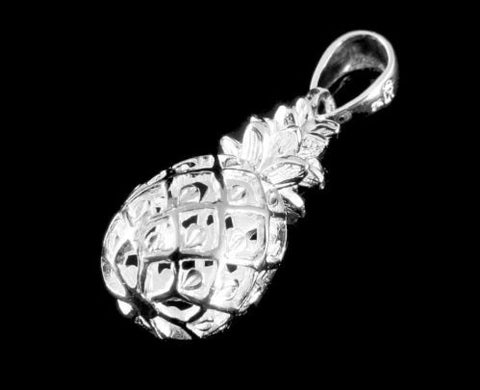 YELLOW ROSE GOLD PLATED SILVER 925 HAWAIIAN 3D PINEAPPLE CHARM PENDANT MEDIUM