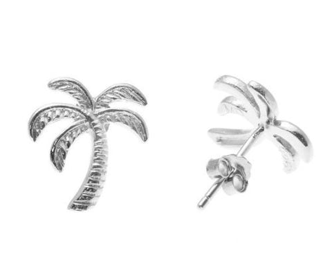 SOLID 925 STERLING SILVER RHODIUM HAWAIIAN PALM TREE STUD POST EARRINGS 11.30MM