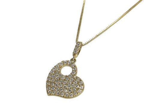SOLID 14K YELLOW GOLD SPARKLY BLING BLING CLEAR CZ HEART PENDANT 13MM